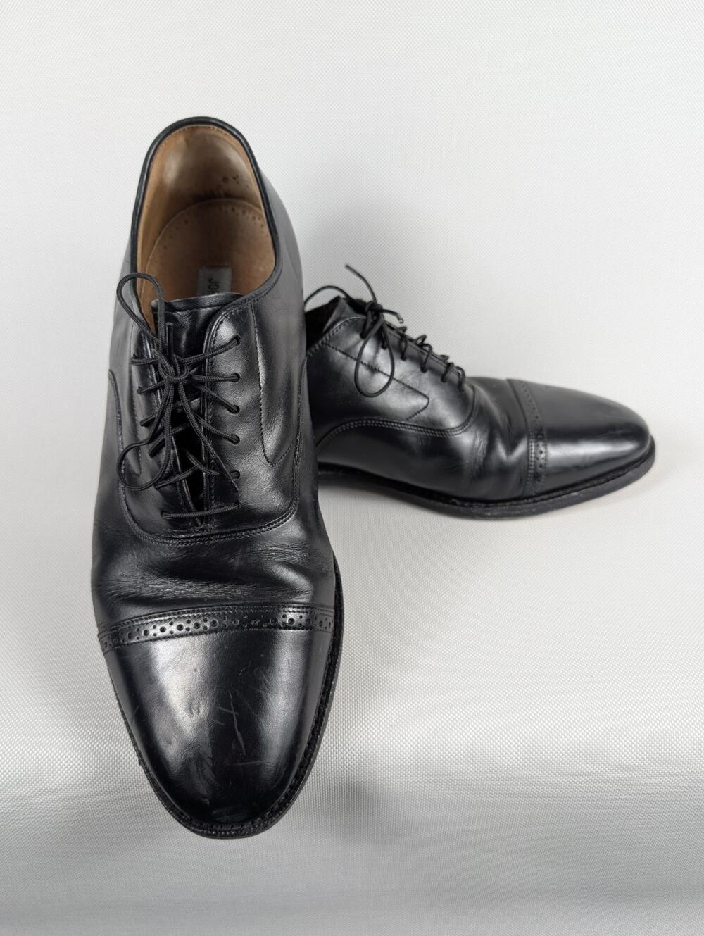 Johnston & Murphy Mens Black Leather Lace Up Dress Oxfords Size 10
